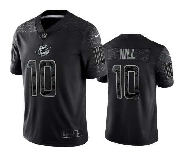 Men%27s Miami Dolphins #10 Tyreek Hill Black Reflective Limited Stitched Football Jersey